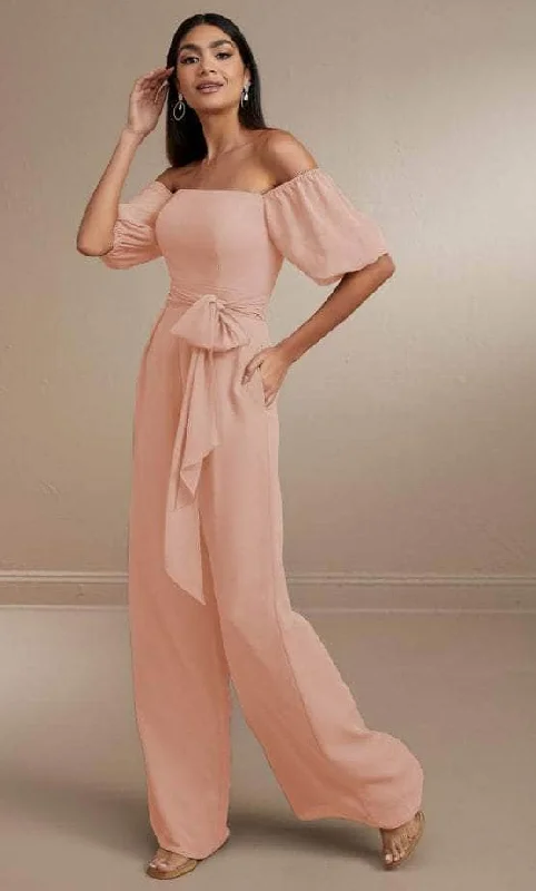 Christina Wu Celebration 22171 - Offshoulder Jumpsuit with Puff Sleeve Lace unclassified dresses