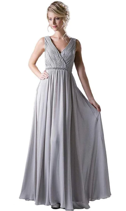 Cinderella Divine - 1001 Beaded Belt Sleeveless V Neck Chiffon Empire Waist Dress - 1 pc Silver  in size XL and 1 pc Silver In Size 2X Available Minimalist unclassified dresses