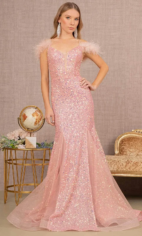 GLS by Gloria GL3130 - Feathered Glitter Prom Dress Silk unclassified dresses