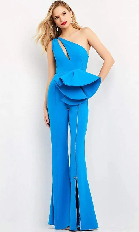 Jovani - 07080 Asymmetric Keyhole Bell Bottom Jumpsuit Long sleeve unclassified dresses