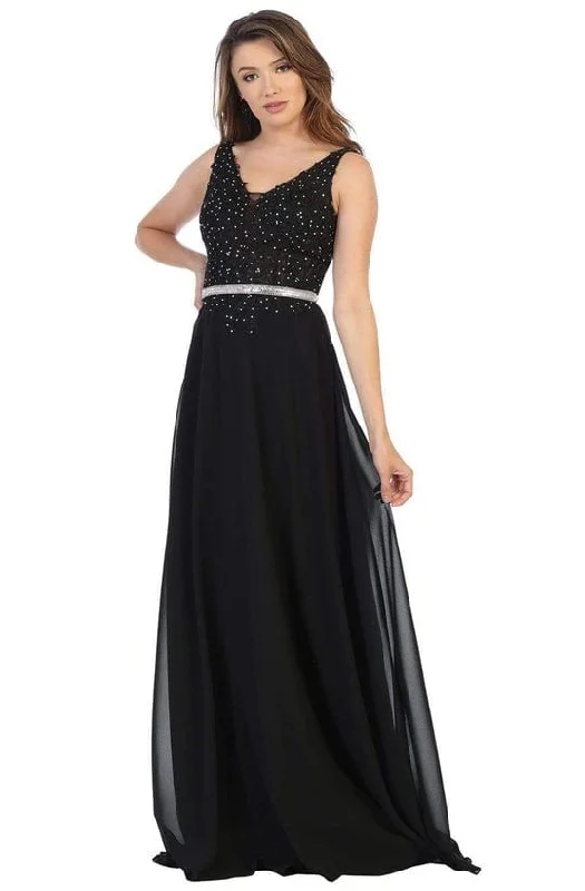 May Queen - V-Neck Embellished Formal Dress MQ1701 - 1 pc Black In Size 10 Available Casual chic unclassified dresses