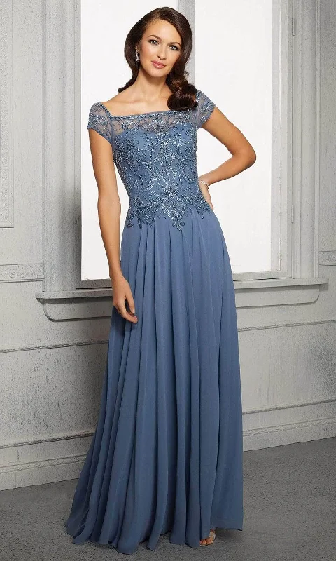 MGNY By Mori Lee - Cap Sleeves Pleated A-Line Dress 72419SC - 1 pc Slate In Size 10 Available Long sleeve unclassified dresses