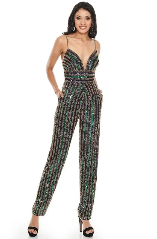 Rachel Allan - Beaded Formal Jumpsuit 7028 - 1 pc Navy Gold Multi In Size 00 Available Formal unclassified dresses