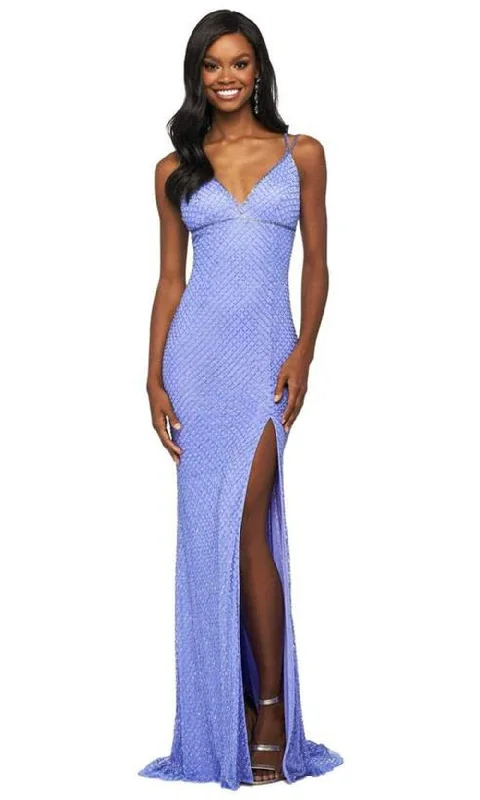 Sherri Hill - V-Neck Beaded Sheath Dress 53878 - 1 pc Teal In Size 4 Available Monochrome unclassified dresses