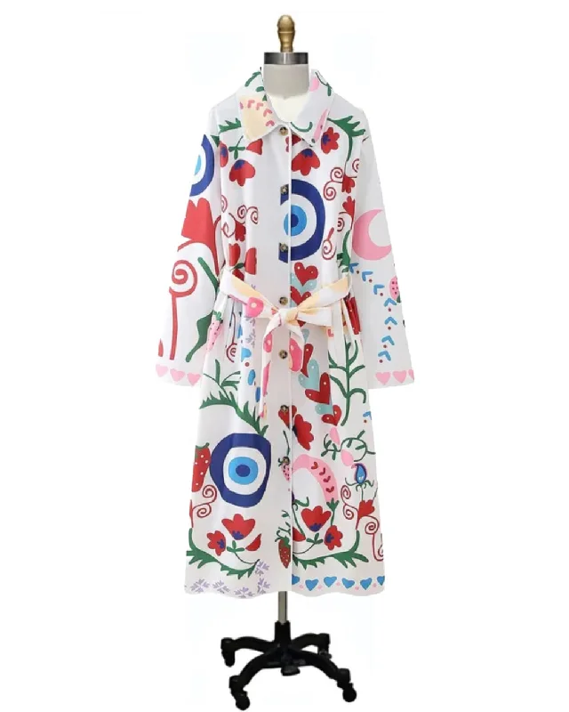 Art Center- the Art Print Belted Coat Dress Smocked floral dresses