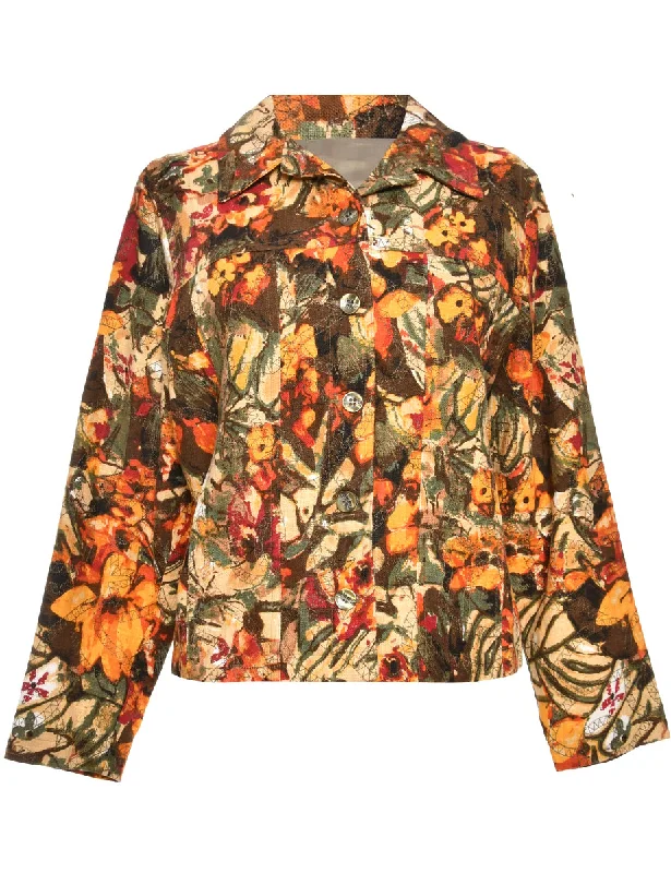 Floral Brown & Orange Classic Jacket - M Zara floral dresses