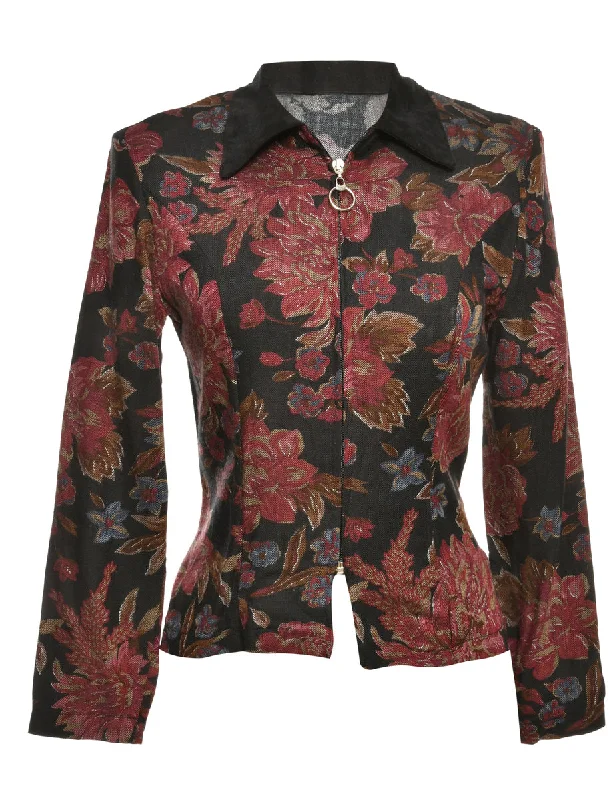 Floral Pattern 1970s Dagger Collar Jacket - L Corset floral dresses