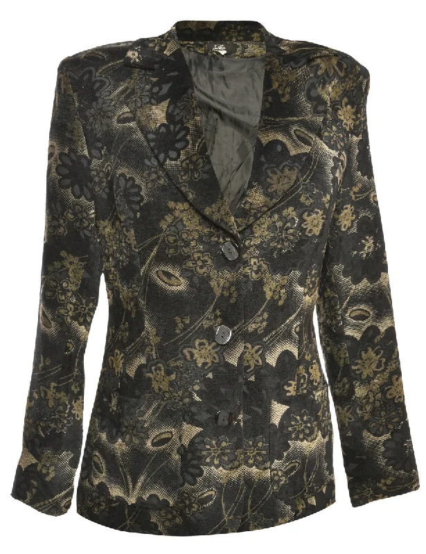 Floral Pattern Black Jacket - L Anniversary floral dresses