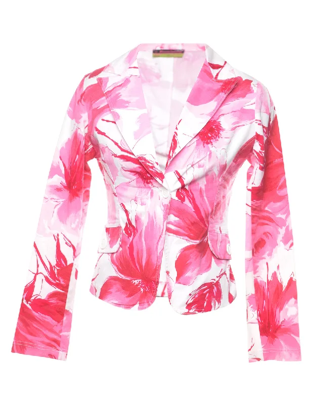 Floral Pattern Pink & White Blazer - S Vacation floral dresses