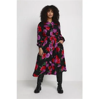 Kaffe Florisa Shirt Dress in Black Floral Designer floral dresses