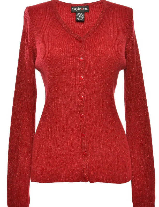 Lurex Thread Pattern Red Cardigan - S Office floral dresses