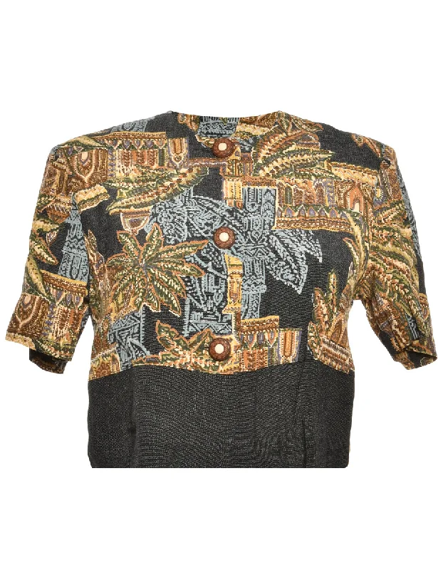 Palm Print Brown & Green Cropped Jacket - M H&M floral dresses