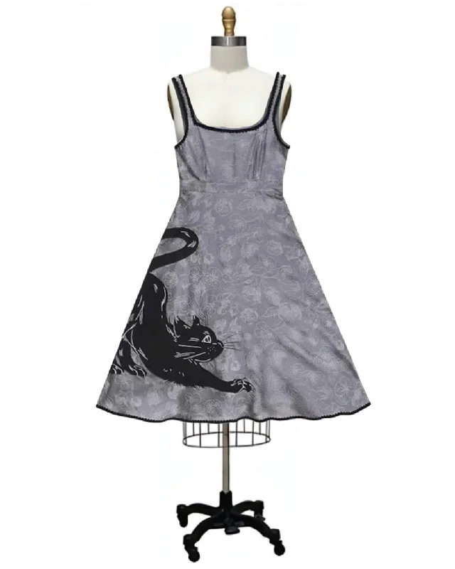 Stretch- the Black Kitty Print Semi-Sheer Sun Dress Ruffled floral dresses