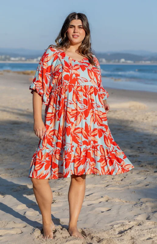 Ayla Red Floral Cotton Dress by Worthier Retro floral dresses