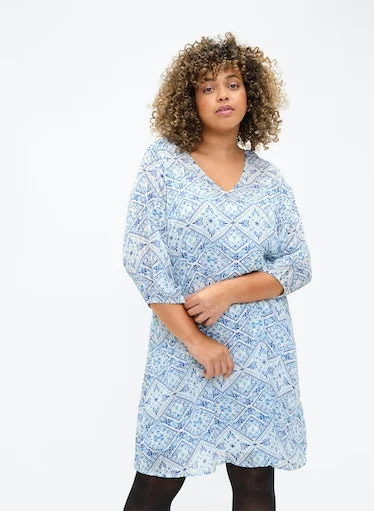 Zizzi Lucy Dress in Blue Print Velvet floral dresses