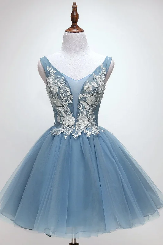 Blue tulle lace short prom dress, blue tulle lace homecoming dress JKG011 Tulle Dress Color