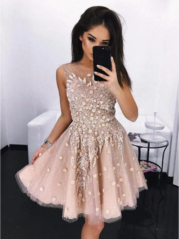 Blush Chic Appliques Tulle A-Line Vintage Homecoming Dress Short Prom Dress AN12302 Tulle Dress Fit