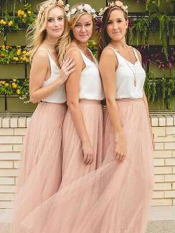 Bridesmaid Dresses Pink Tulle Cheap Scoop Long Bridesmaid Dresses #JKB007 Tulle A-line Dress