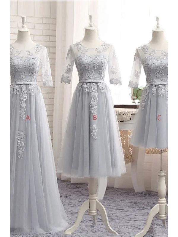 Bridesmaid Dresses Tulle Appliques Silver Bridesmaid Dresses #JKB003 Tiered Tulle Dress