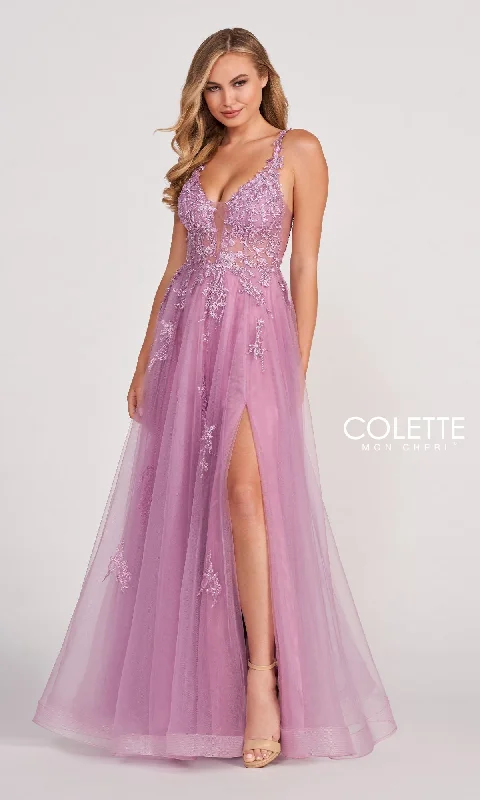 CL2074 Tulle A-Line Prom Dress with Sheer Bodice Tulle Dress Ruffles