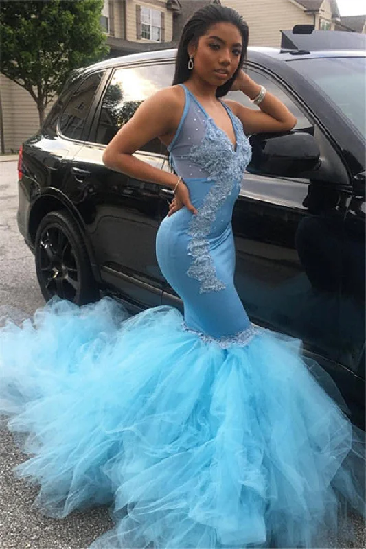 Mermaid Sheer Straps Applique Tulle Chic Prom Dresses Tulle Dress Glow