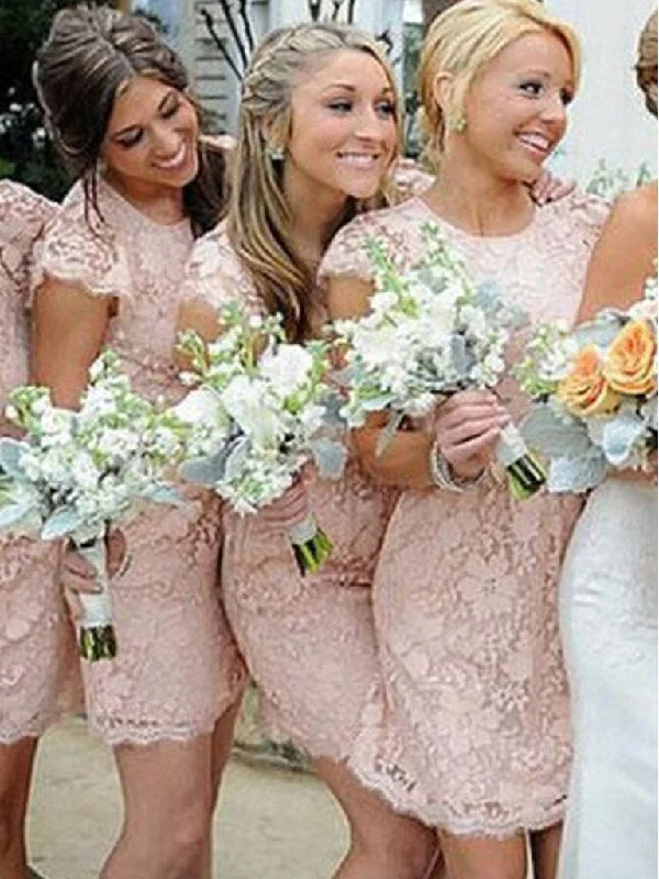 Sexy Bridesmaid Dresses Scoop Tulle Lace Pink Short Bridesmaid Dresses JKB043 Tulle Dress Trend