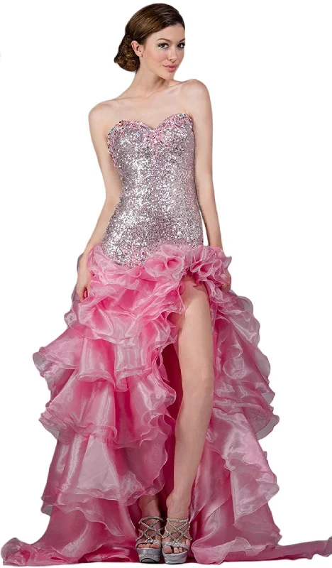 Cinderella Divine - Strapless Sequined Ruffled Evening Gown Shiny Sequin Dress