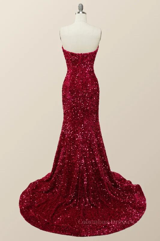 Fuchsia Sequin Strapless Mermaid Long Formal Dress Sequin Dress Party