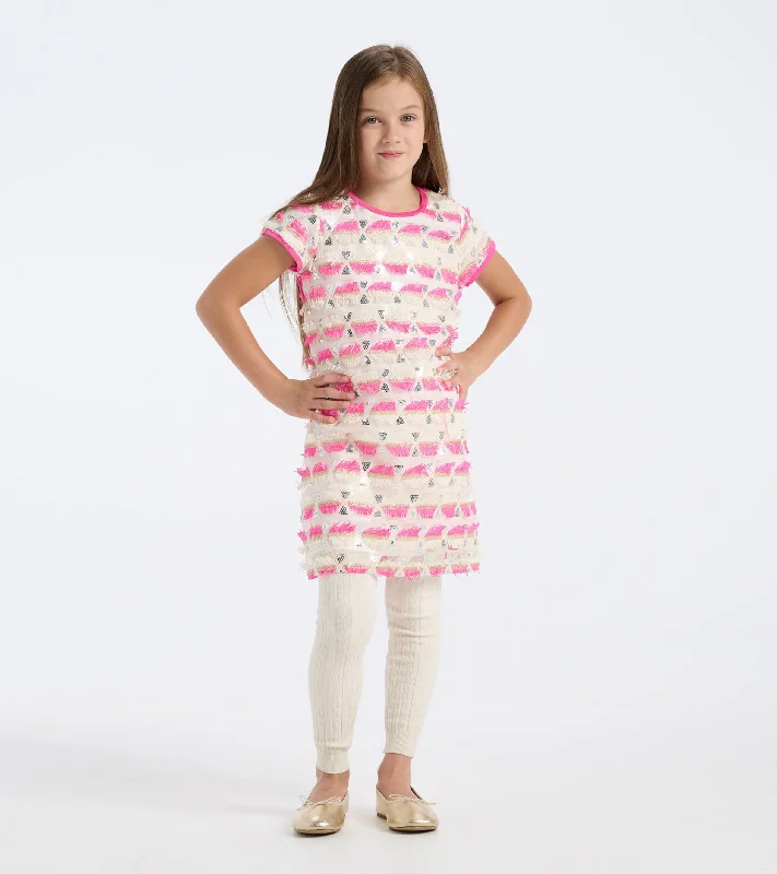 Girls Geometric Sequins Cap Sleeve Dress Shiny Sequin Dress