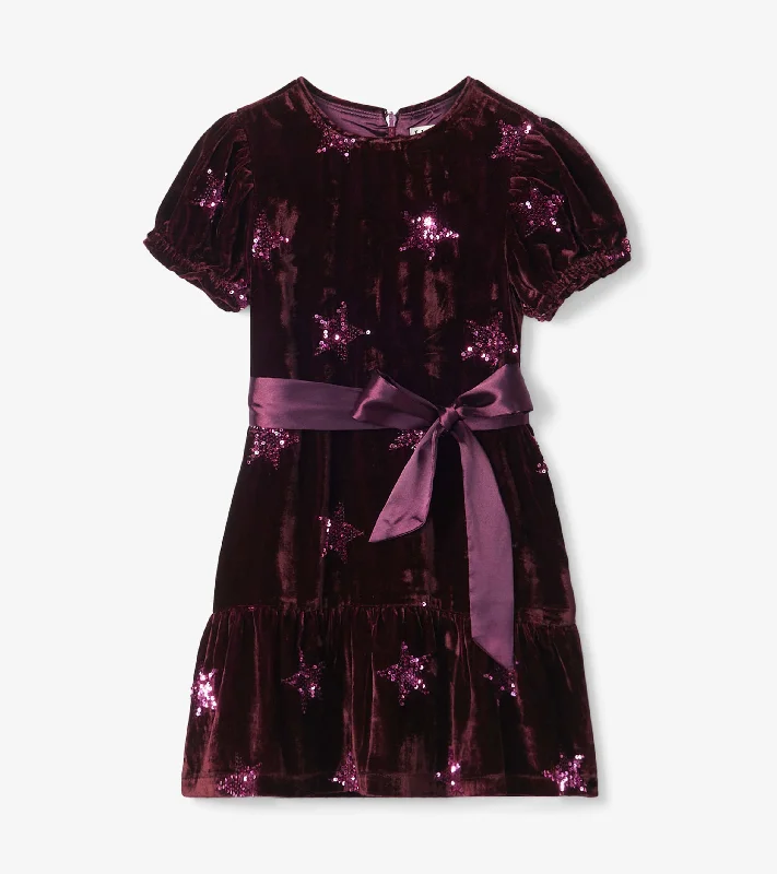 Girls Sequin Stars Velvet Dress Plus Size Sequin