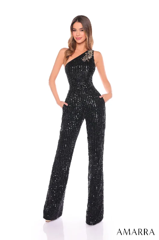 Linear Sequin One Shoulder Jumpsuit by Amarra 88136 Beautiful Sequin Dress