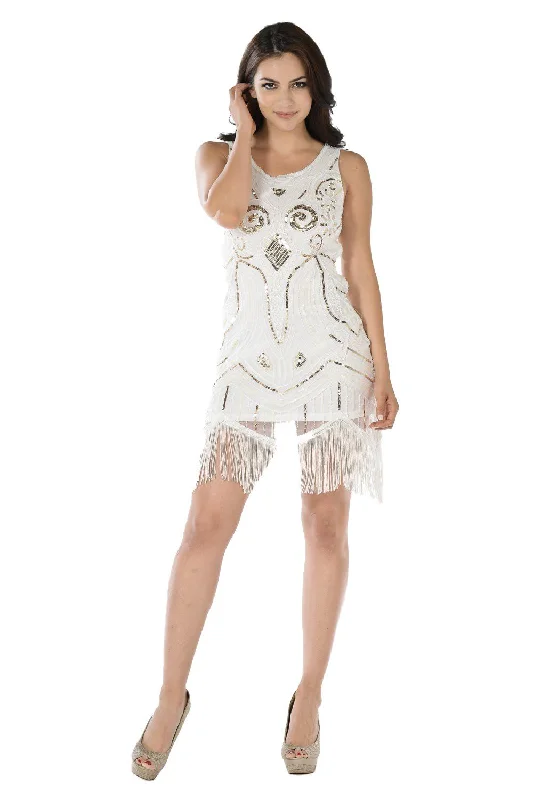 Short Sequined Flapper Fringe Dress by Poly USA 7848 Sequin Dress Glamour