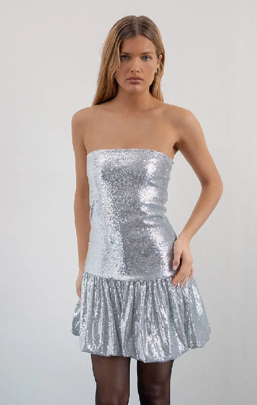 Rhone Drop Waist Sequin Dress, Silver Chrome Silver Sequin Dress