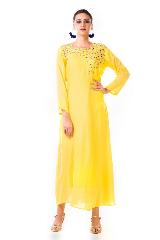 Yellow Sequin Work Silk Tunic Bright Sequin Dress