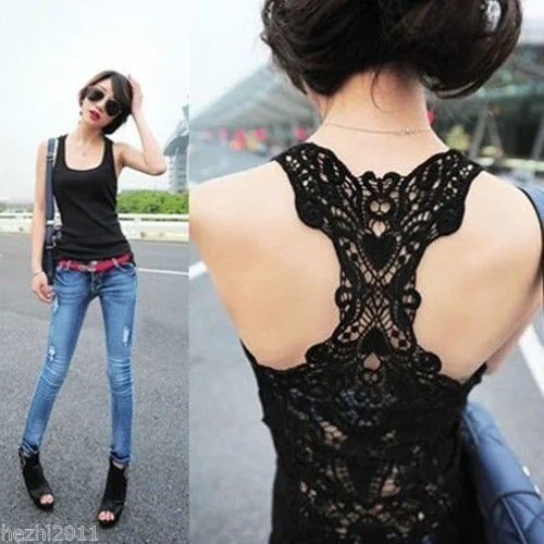 1pc Women's Sexy Lace Flower Tank Top Sexy Cami Sleeveless Casual Cotton shirt Shirt Dress Outfit