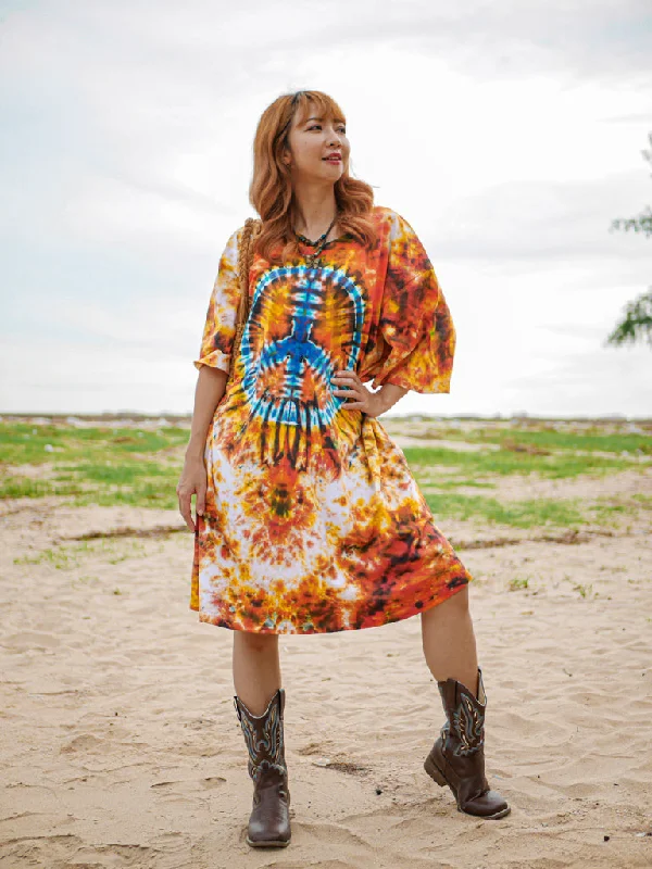 Peaceburst Hippie Oversized Cotton Tunic Shirt Dress Flared Shirt Dress