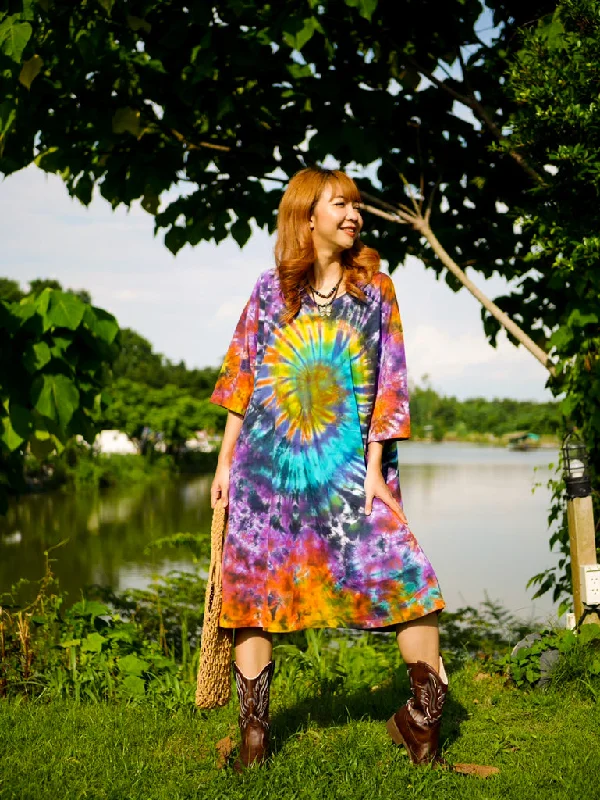 Radiant Sunburst Hippie Oversized Cotton Tunic Shirt Dress Shift Shirt Dress