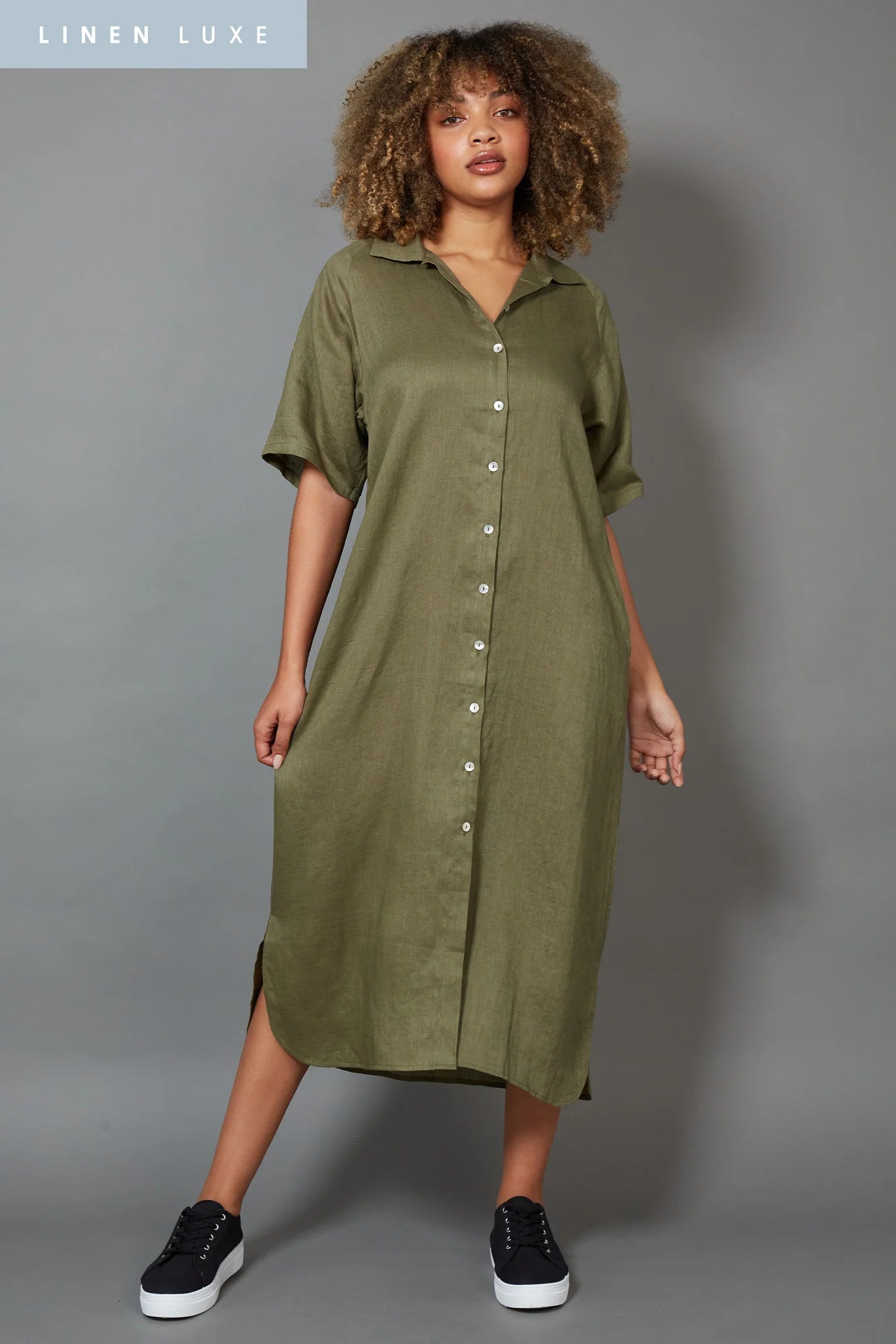 eb&ive - Studio Shirt Dress - Khaki Cotton Shirt Dress