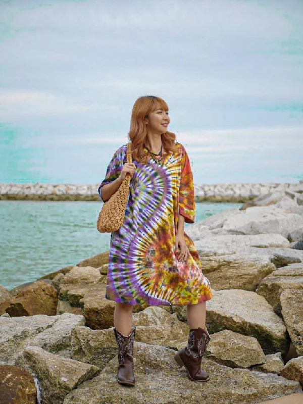 Aurora Swirl Hippie Oversized Cotton Tunic Shirt Dress Formal Shirt Dress