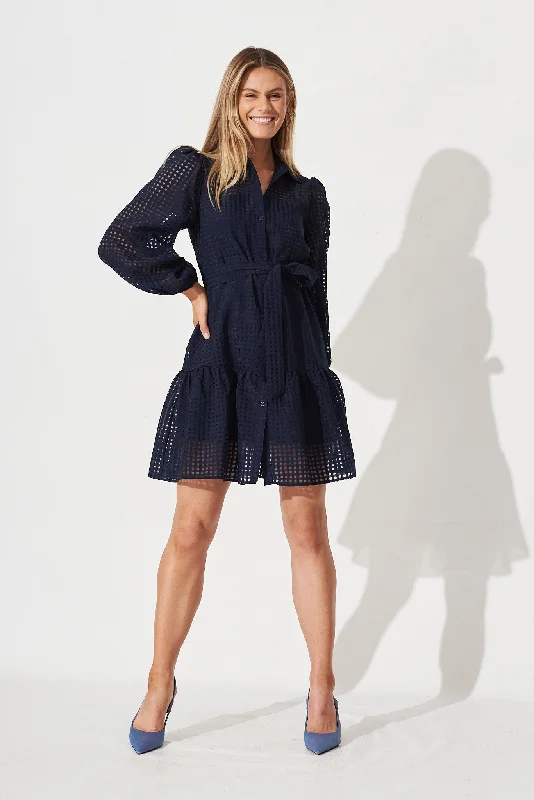 Giulia Shirt Dress In Navy Organza Sexy Shirt Gown