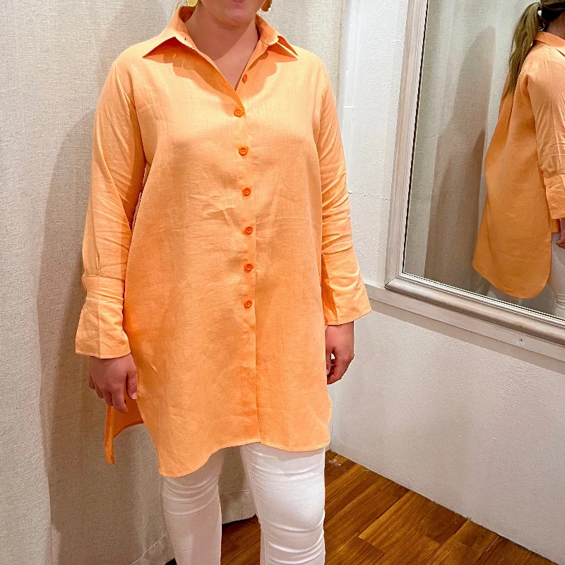 Harper Shirt Dress - Apricot Button Front Shirt