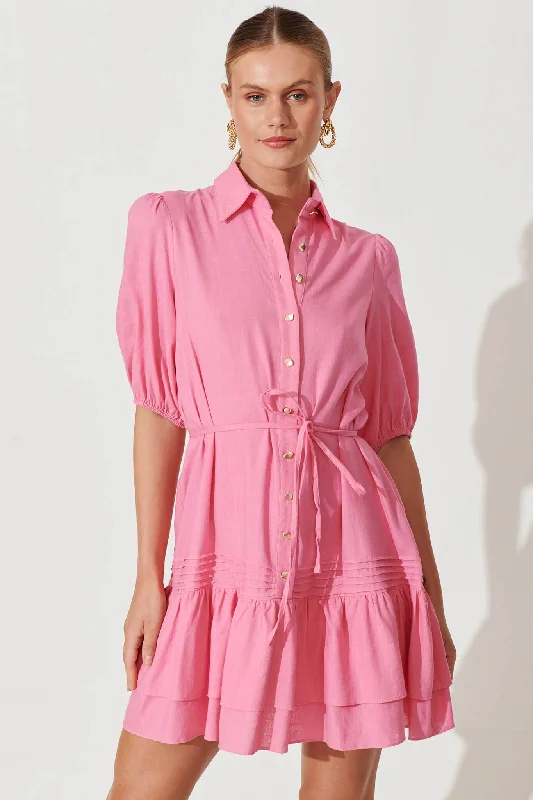 Irresistible Shirt Dress In Blush Linen Cotton Blend Light Shirt Dress