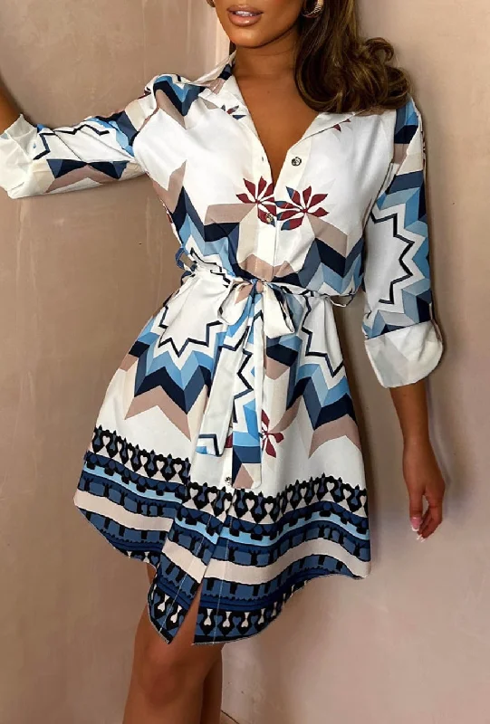 It's Iconic Blue Printed Shirt Dress Classic Shirt Gown