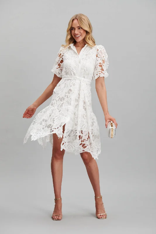 Jazzlyn Shirt Dress In White Lace Casual Fit Shirt