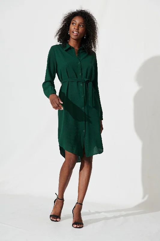 Maddi Shirt Dress In Emerald Flowy Shirt Dress