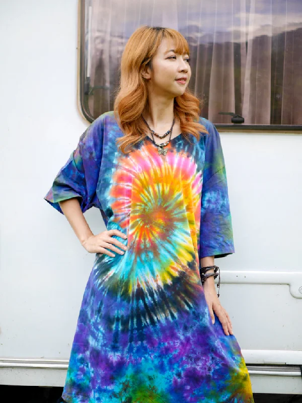 Rainbow Radiance Hippie Oversized Cotton Tunic Shirt Dress Vintage Shirt Dress