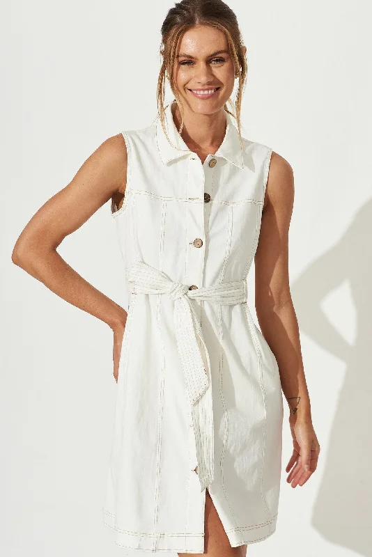 New York Shirt Dress In White Cotton Blend Long Sleeve Shirt