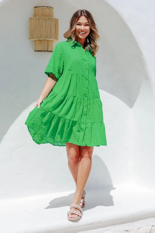 Pulse Shirt Dress In Green Swiss Dot Shirt Dress Party