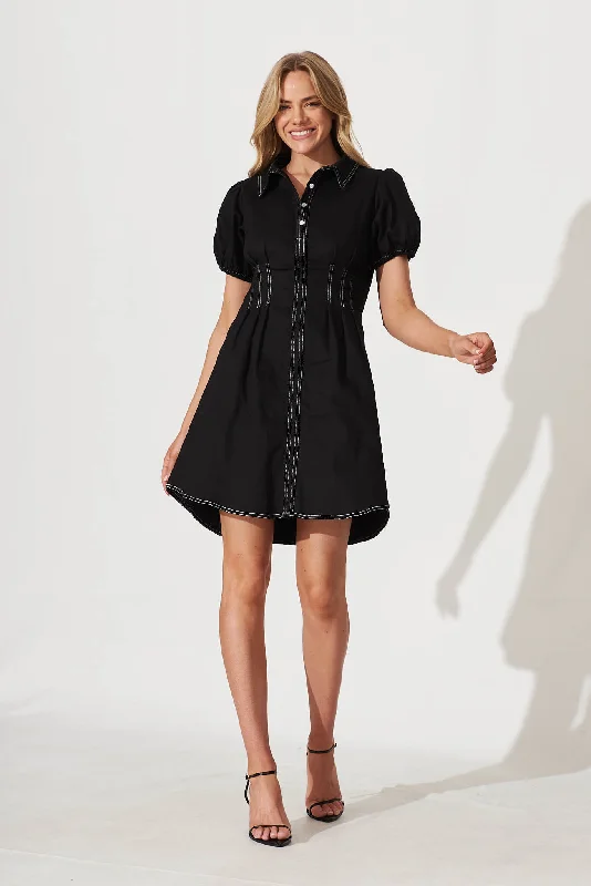 Soho Shirt Dress In Black Cotton Blend Shirt Dress Look