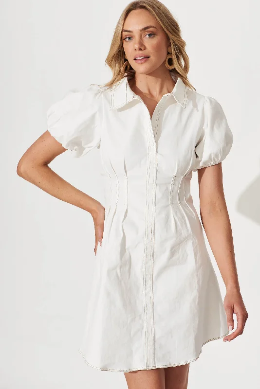 Soho Shirt Dress In White Cotton Blend White Shirt Dress